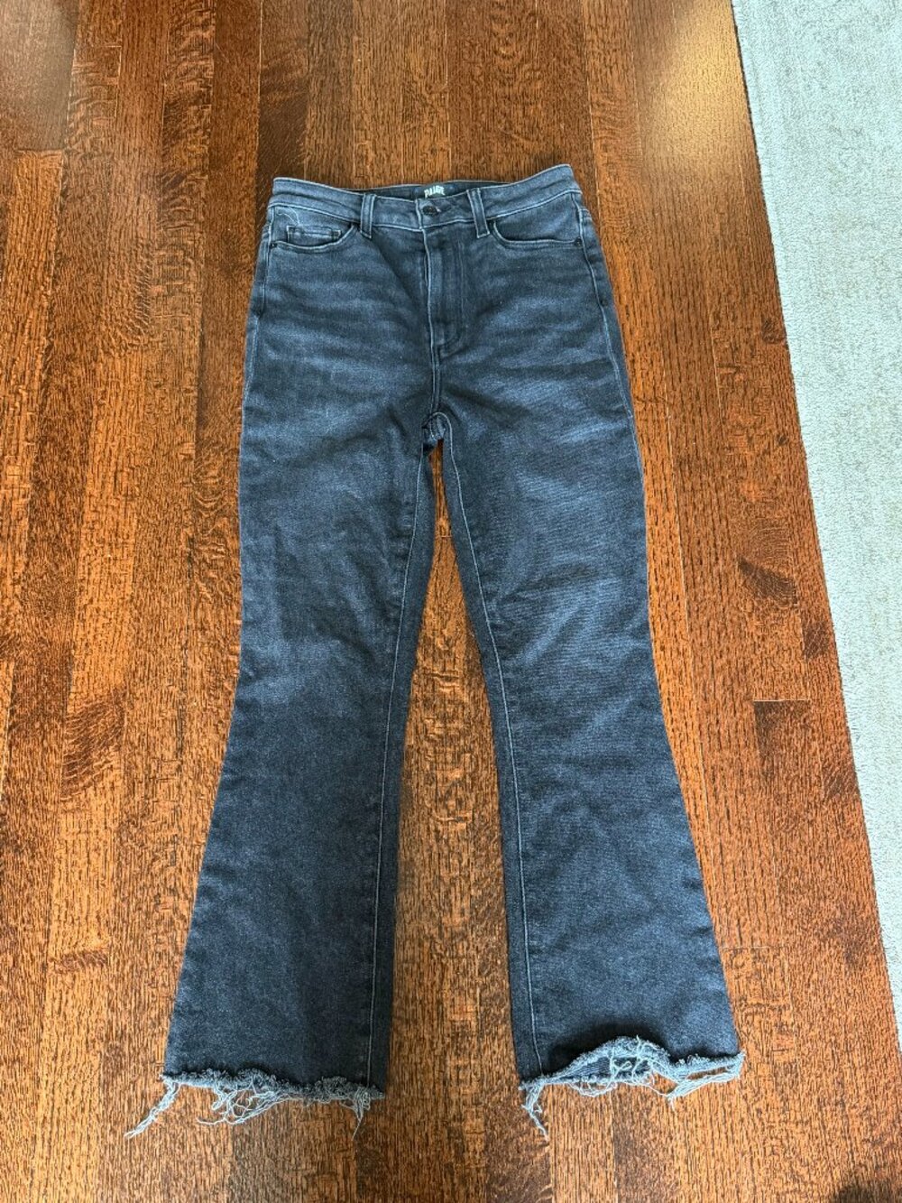 PAIGE Claudine Black Raw Hem Cropped Flare Jeans Size 28